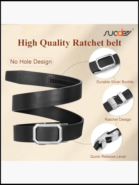 Women\'s Ratchet Leather Belt with Automatic Sliding Buckle, Adjustable for Jeans main image 6